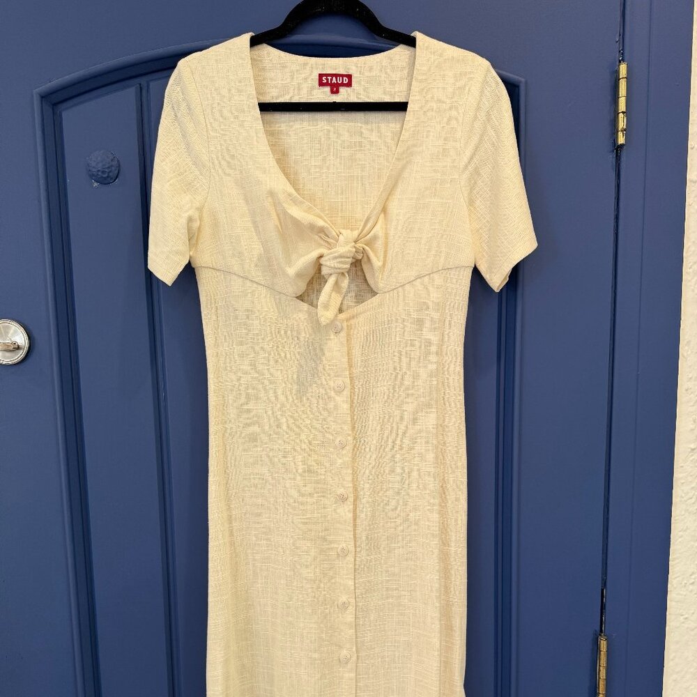 MAYA TIE-FRONT LINEN BLEND MAXI DRESS - Picture 2 of 3